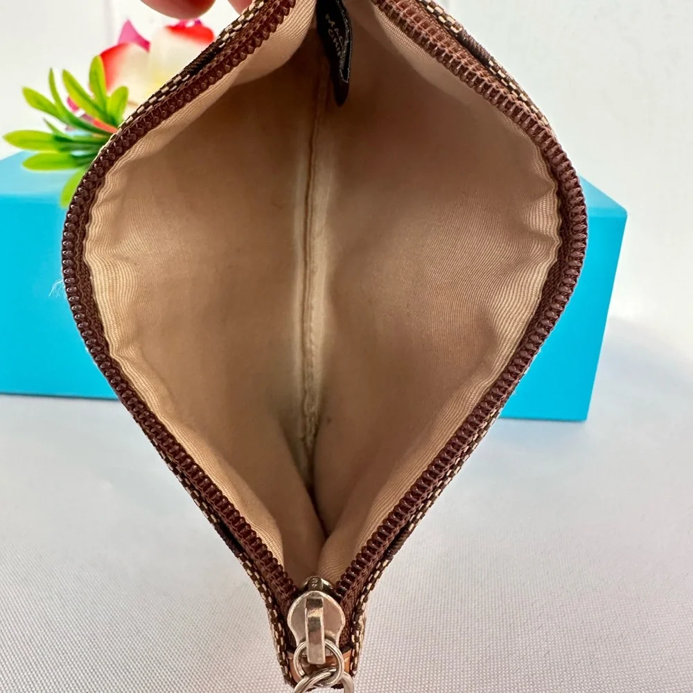 #67 COACH ~ Brown and Cream Monogrammed Patterned Coin/Card Pouch